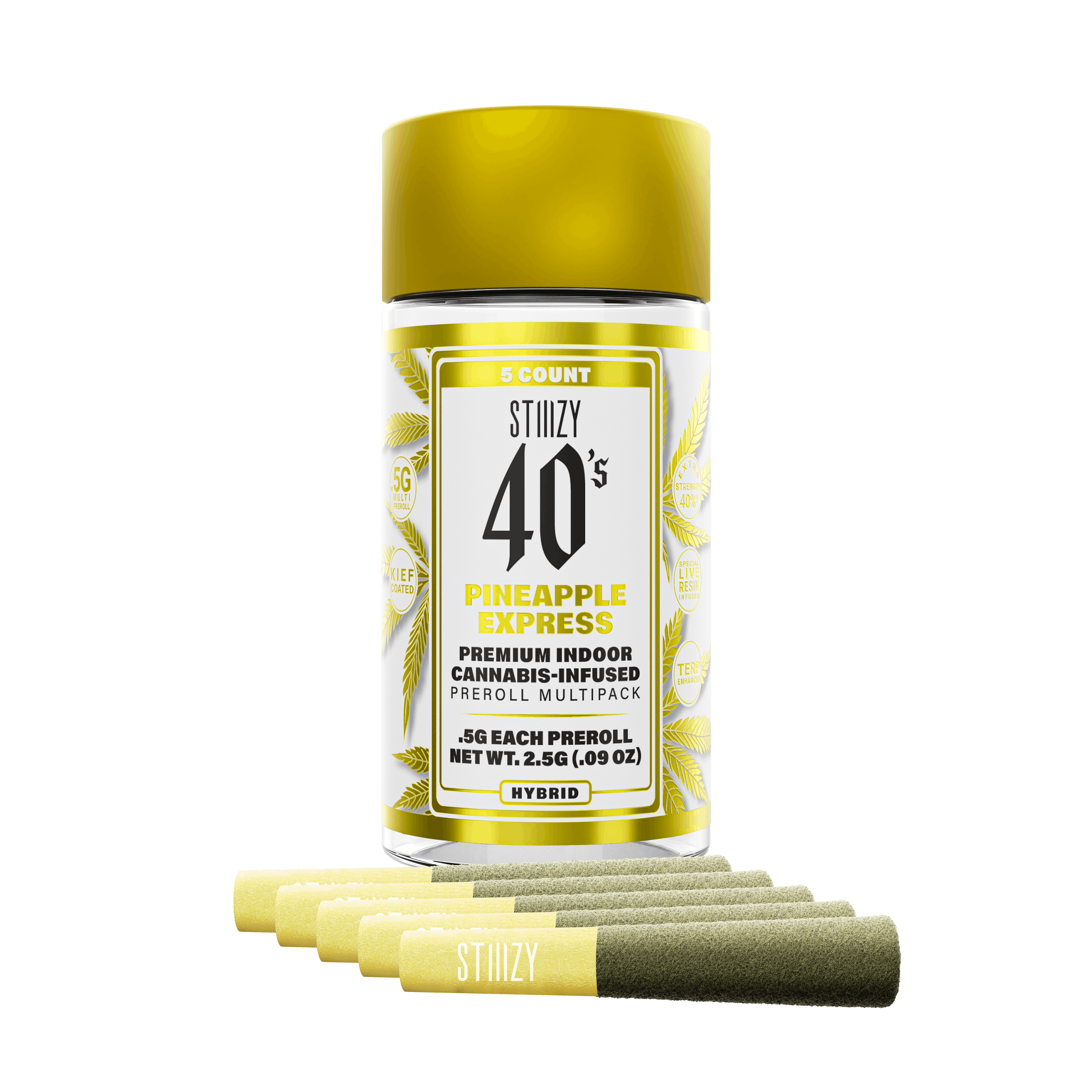 Photograph of product: Stiiizy 40s |  Infused Pre-rolls | Pineapple Express | 5 pk 2.5g (H)