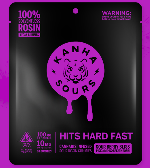 Photograph of product: KANHA SOUR BERRY BLISS VEGAN NANO ROSIN GUMMY INDICA 100MG