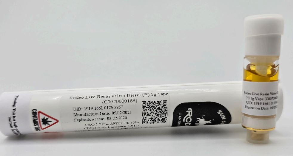 Photograph of product: Velvet Diesel Live Resin Vape Cart T784 (7-00186)