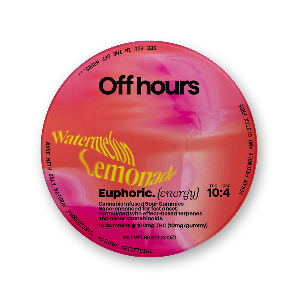Photograph of product: Off Hours: Euphoric Watermelon Lemon Infused Sour Gummies