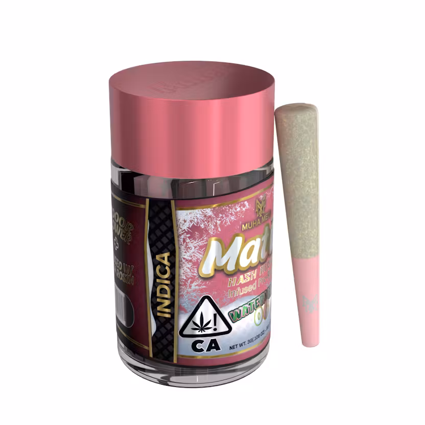 Photograph of product: Muha Meds - Mates 5pk .6 au chocolat Rosin Infused Prerolls - (3g) - Oui'd - **WATERMELON OG** (2/$35)