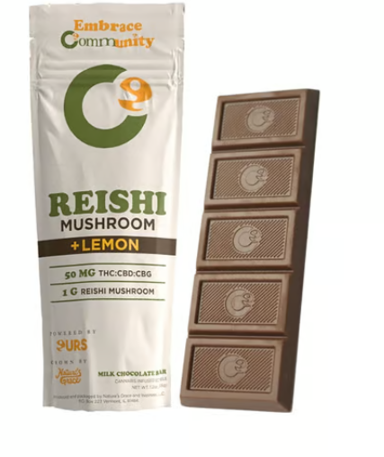 Photograph of product: COMMUNITY REISHI MUSHROOM LEMON MILK CHOCOLATE BAR 50MG