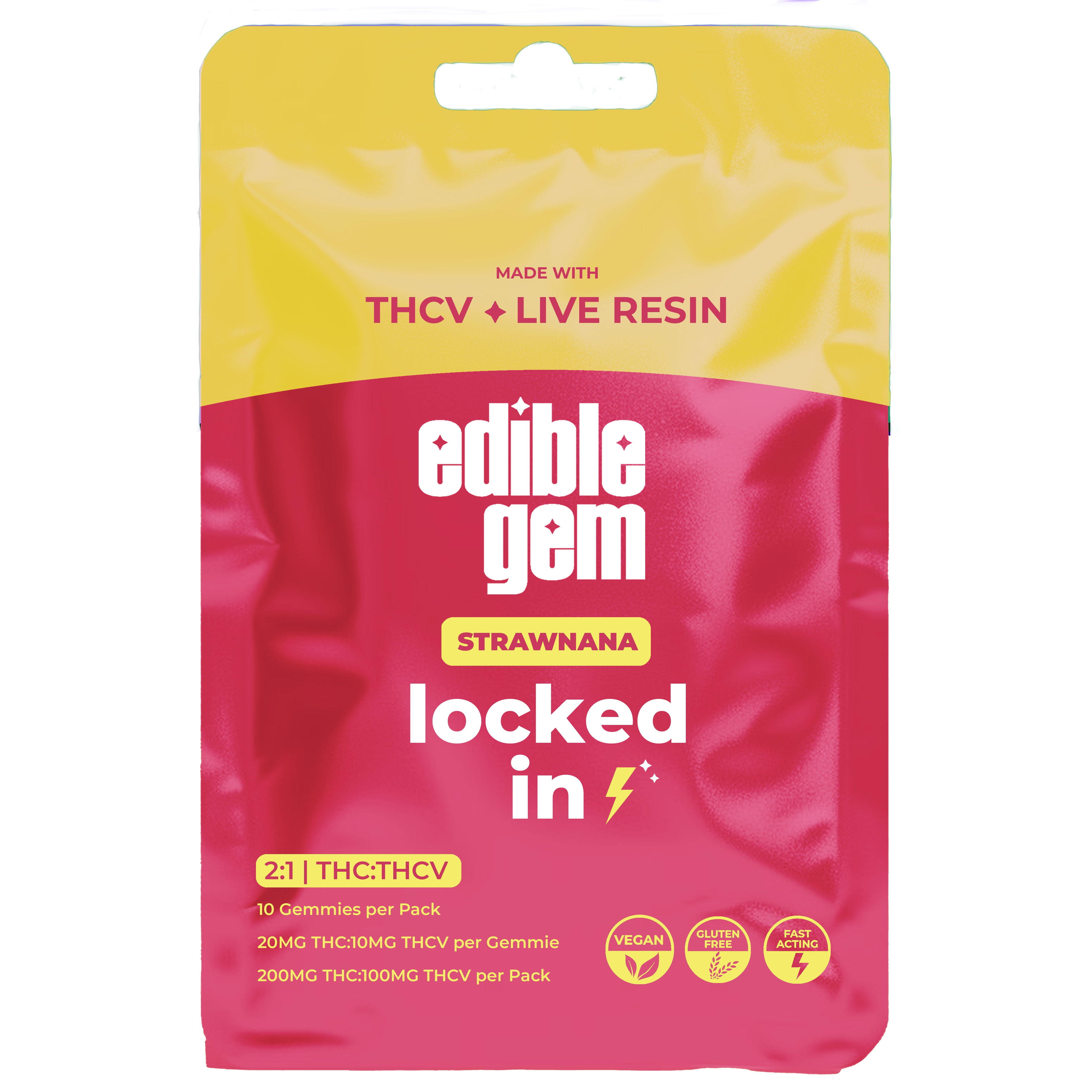 Photograph of Product: Edible Gem - Strawnana 2:1 THC:THCV Live Resin Gummies 200mg