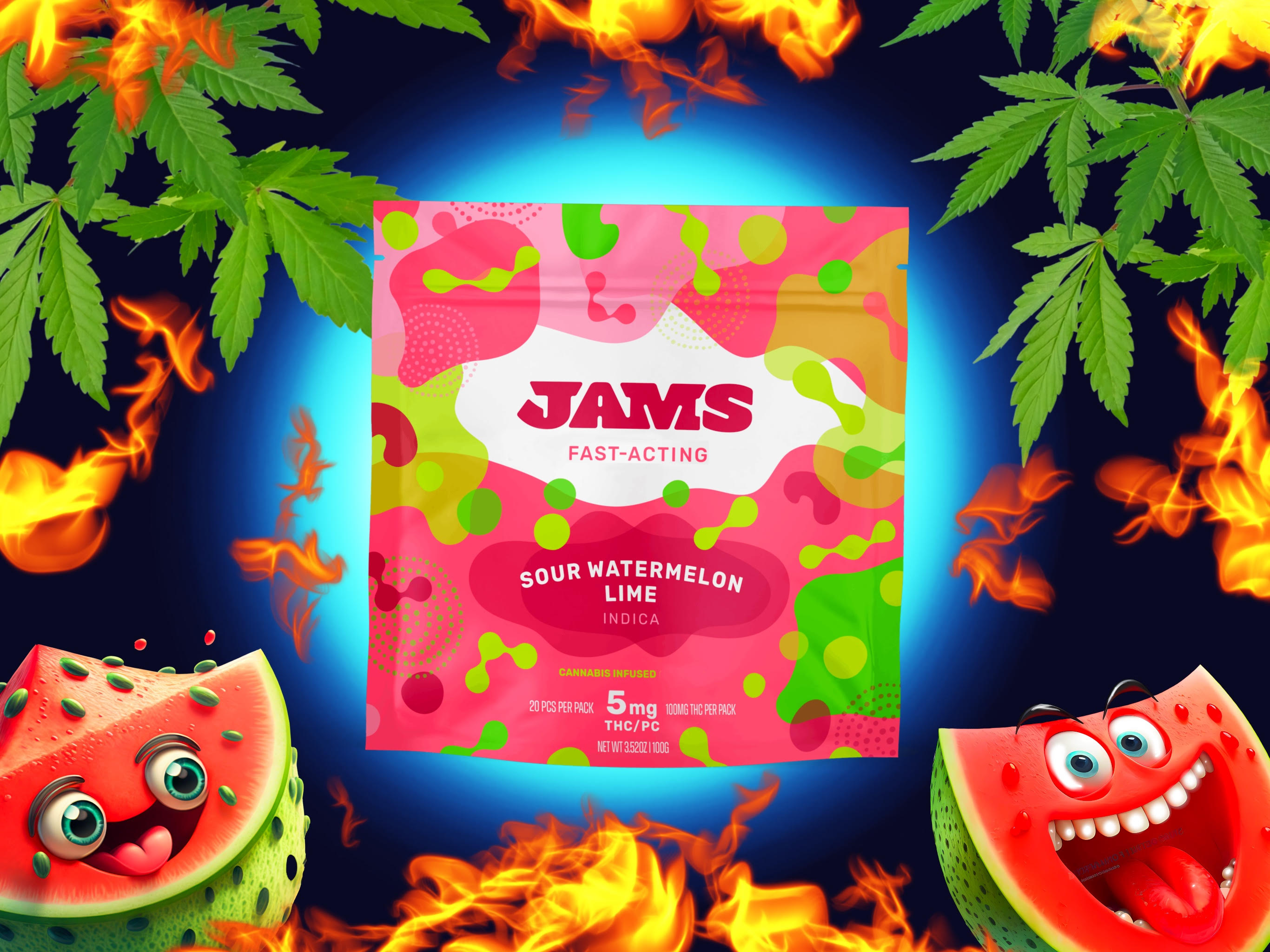 Photograph of product: Sour Watermelon Lime | Fast Acting Jellies 100mg/20pk
