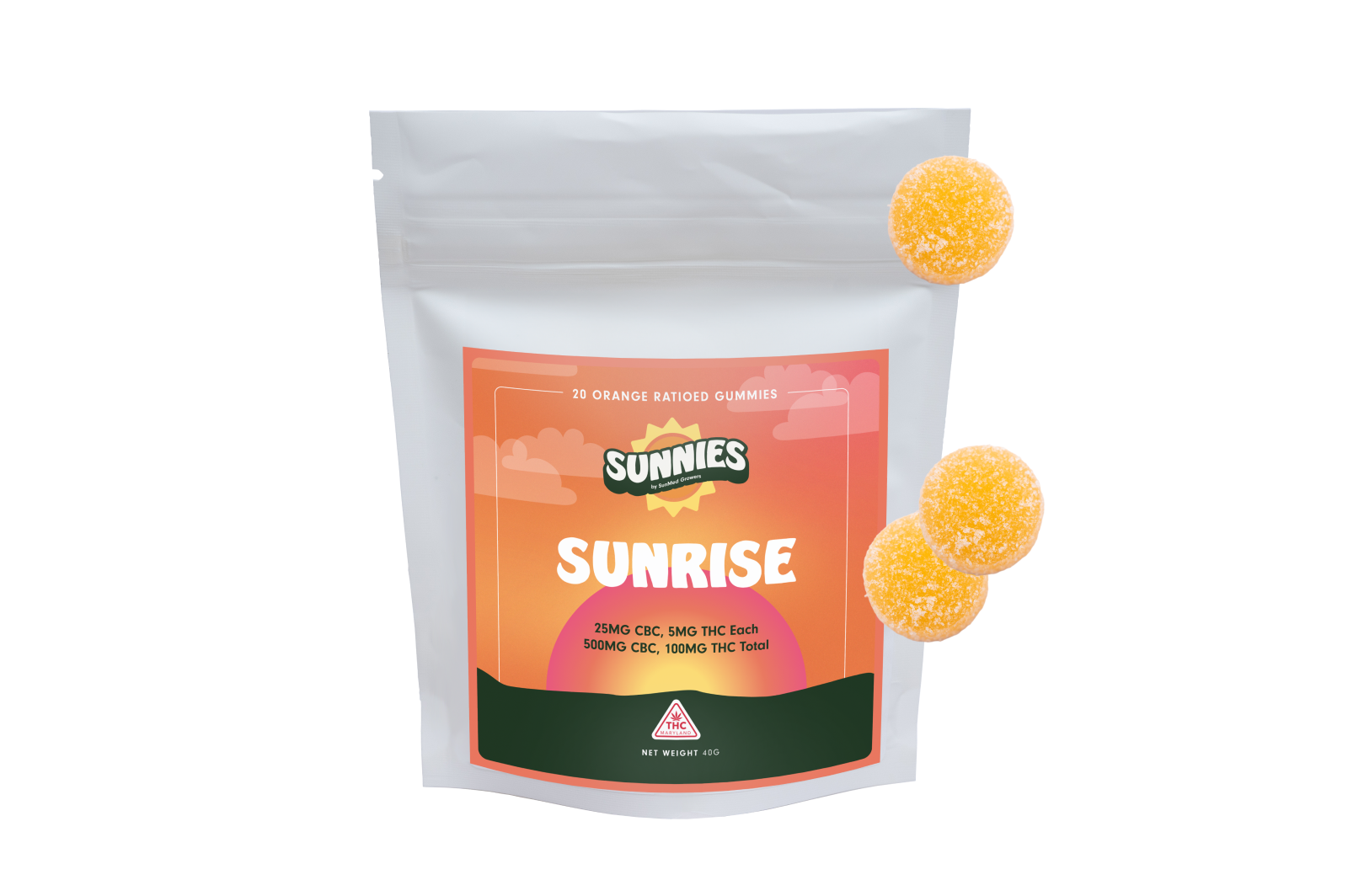Photograph of product: Sunnies Sunrise Gummies 1:5 TH-oui:CBC 100mg