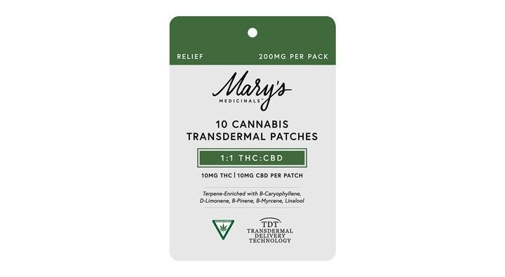 Photograph of product: 10MG MARY'S TRANSDERMAL RELIEF PATCH 1:1 10-PACK