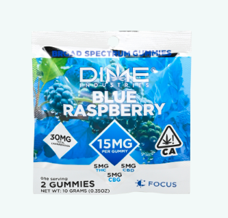 Photograph of product: Dime Industries | Blue Raspberry 1:1:1 | Balanced Line | TH-ouiV:CBD:TH-oui | Fruit Gummies 2pk | 30mg
