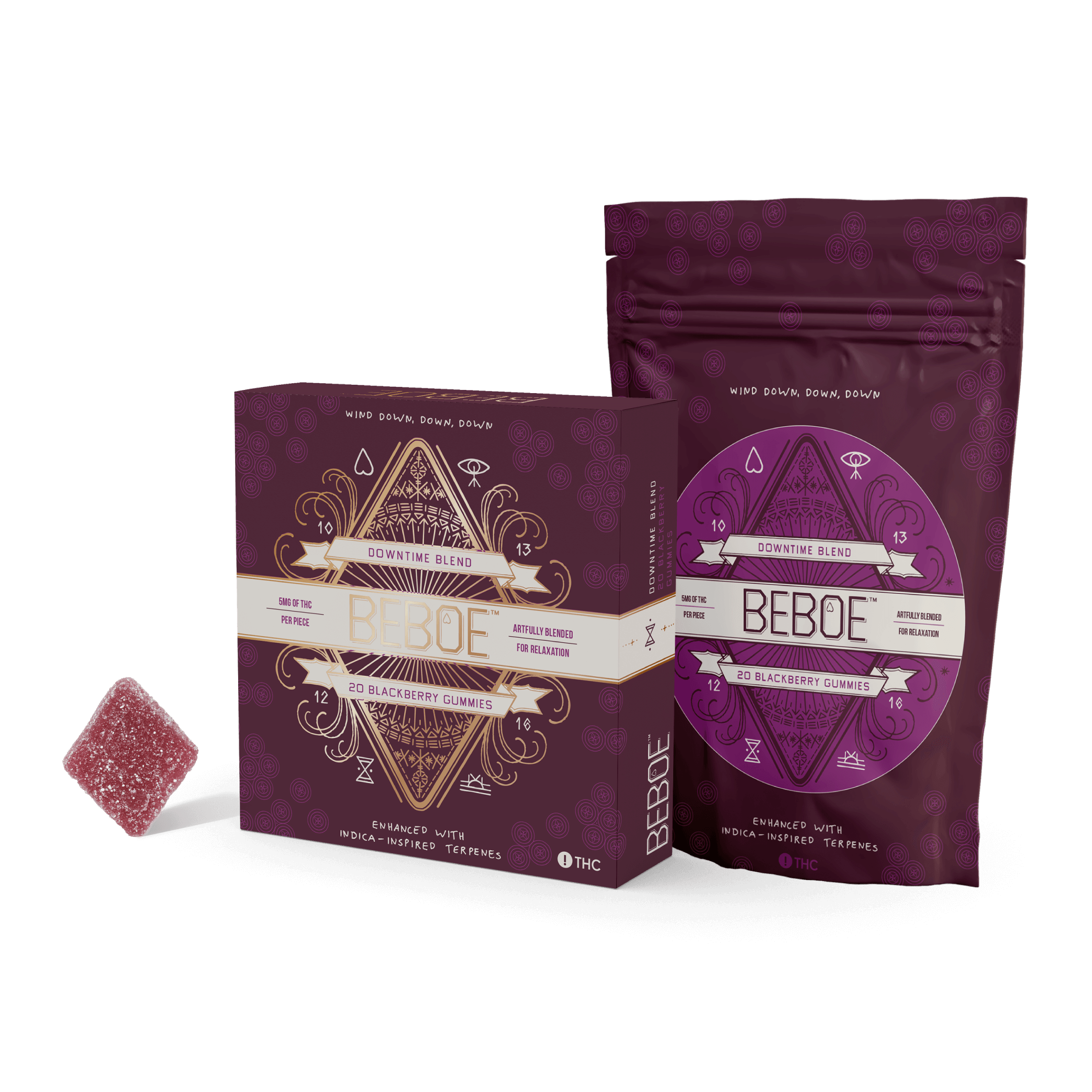 Photograph of product: Beboe - Downtime Blackberry 1:1 TH-oui:CBD Gummies 100mg
