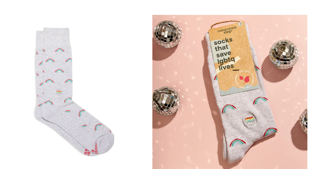 Photograph of product: Conscious Step - Socks That Save LGBQT Lives - Radiant Rainbow (Small)