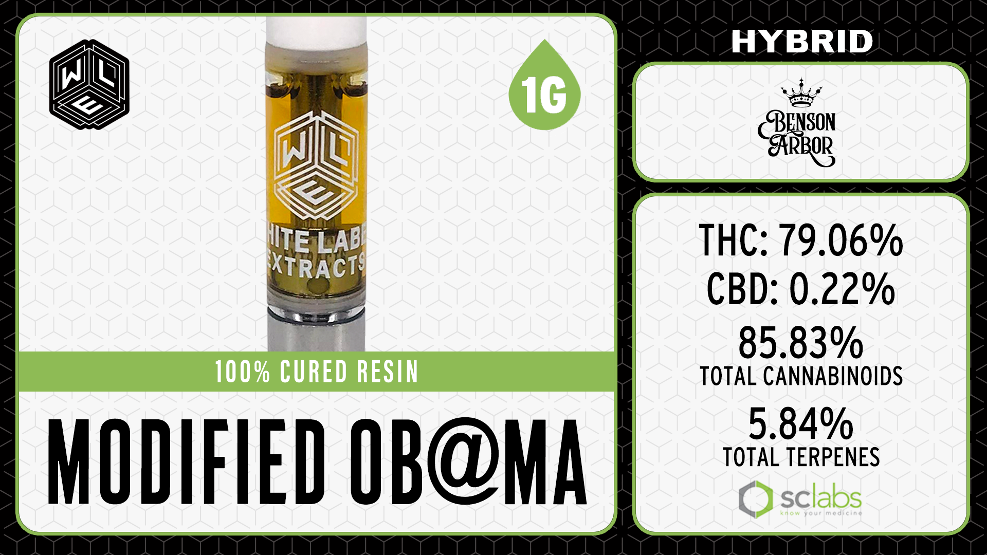 Photograph of product: Cartridge - White Label Extracts - 1g Cured Resin - Modified Ob@ma