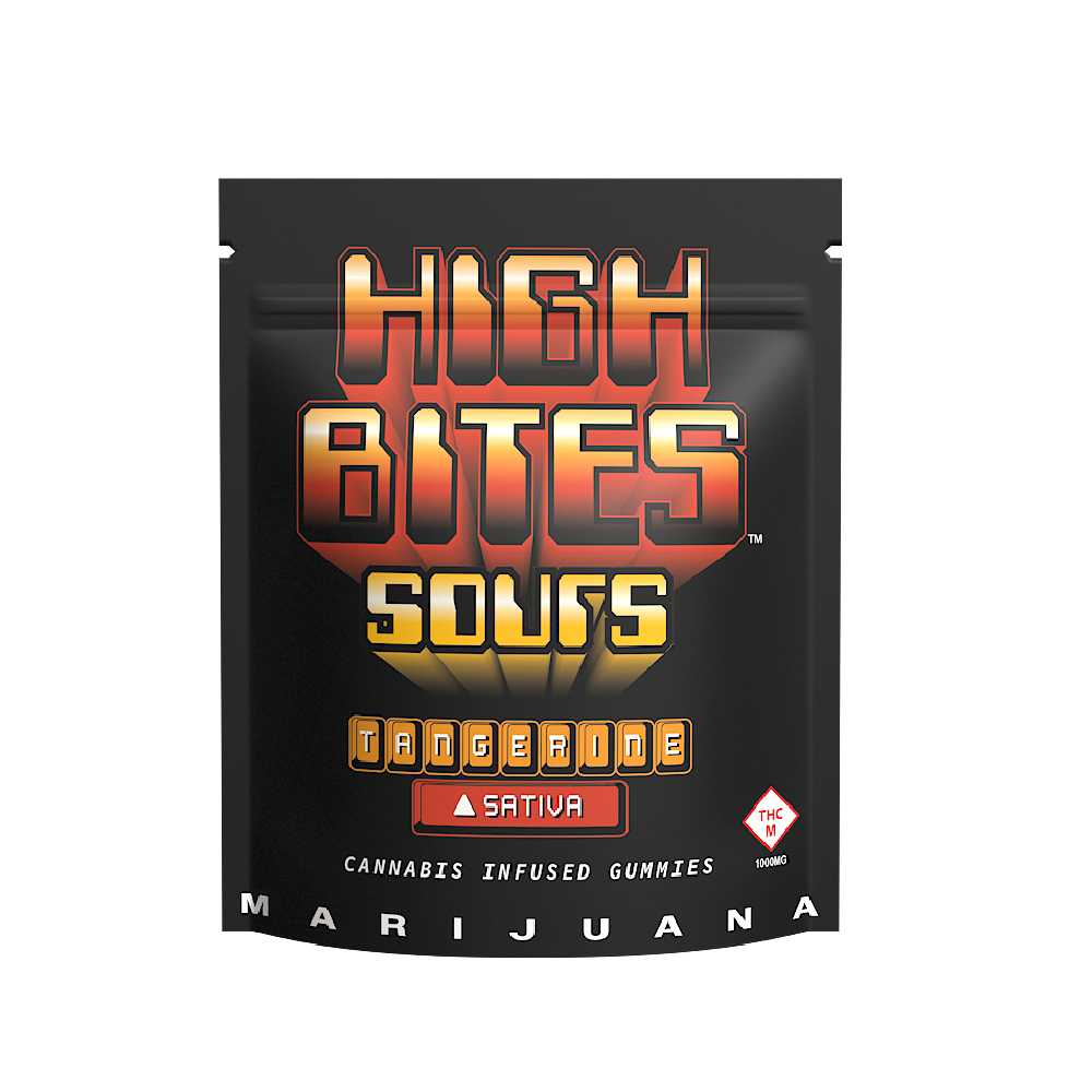 Photograph of Product: High Bites Sours: Sour Gummies | Tangerine | Sativa | 1,000mg THC | 10pk