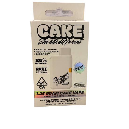 Photograph of product: Cake - Rainbow Belts 1.25g Rechargeable Designer Distillate - 