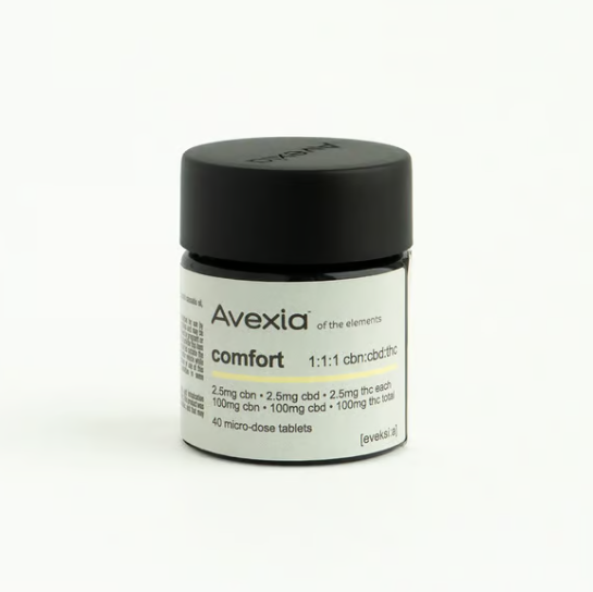 Photograph of product: Avexia Comfort Tablets 1:1:1 CBN/CBD/TH-oui 100mg