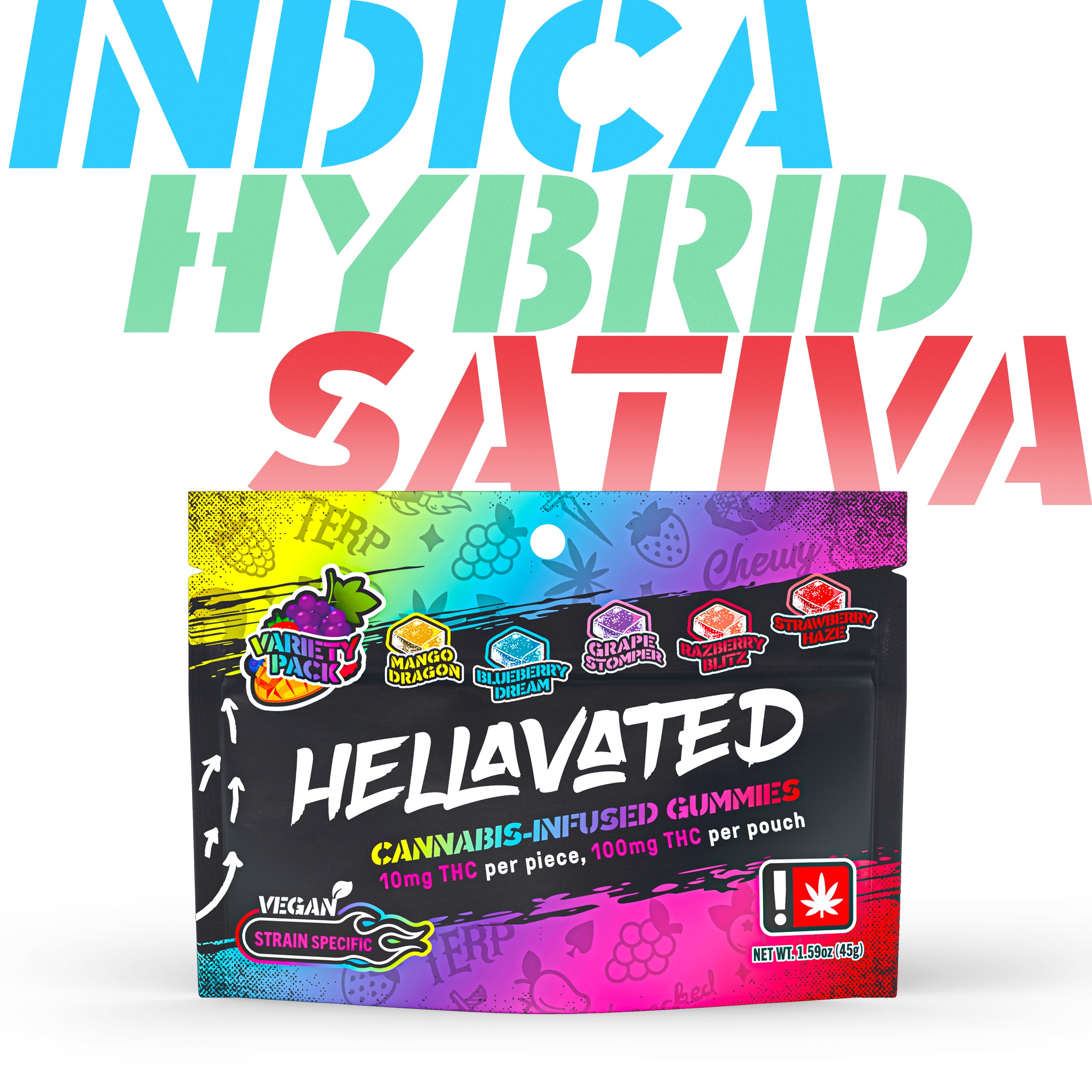Photograph of product: Hellavated > Gummiez 100mg > 10PK > Sourz Variety