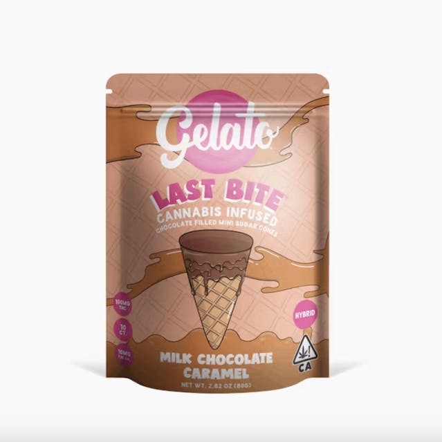 Photograph of product: Last Bite Milk Chocolate Caramel Mini Sugar Cones 100mg - Sales Floor