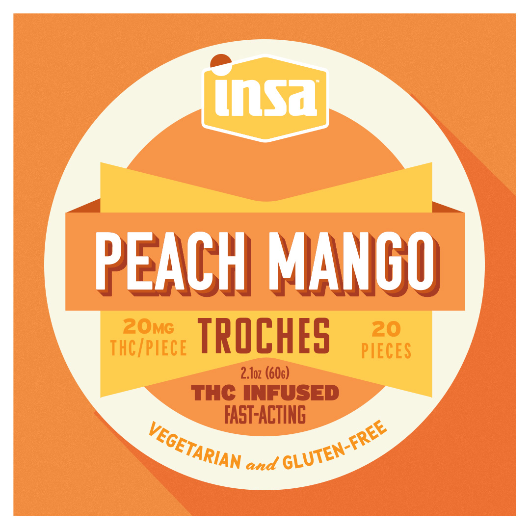 Photograph of product: Peach Mango RSO Troches- 20 ct/ 20 mg- 400mg