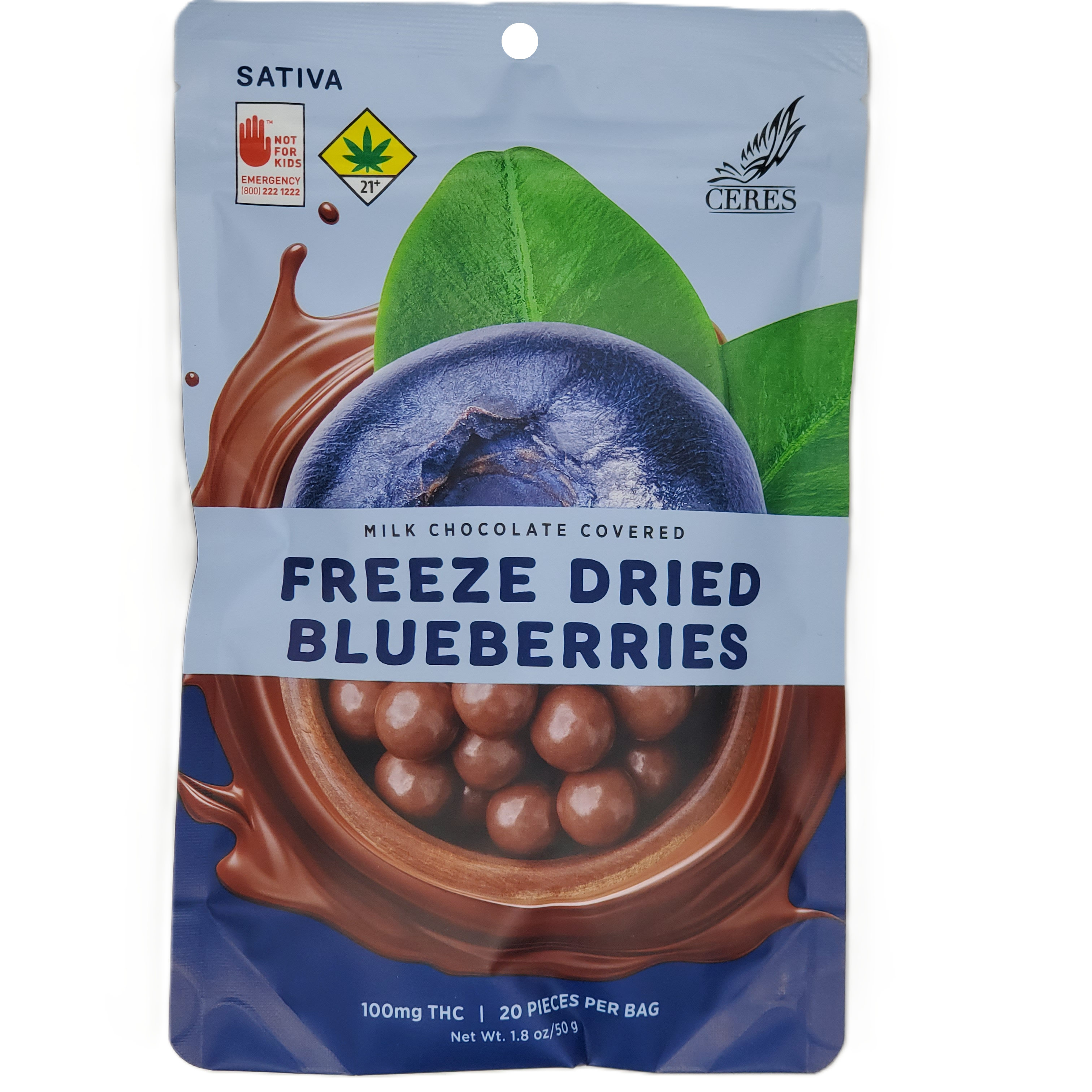 Photograph of product: Ceres Freeze Dried Chocolate Covered Blueberries Oui'd 20pk 100mg