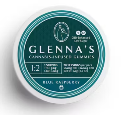 Photograph of Product: Glenna's | Blue Raspberry | Gummies | 20 Pack | 100MG
