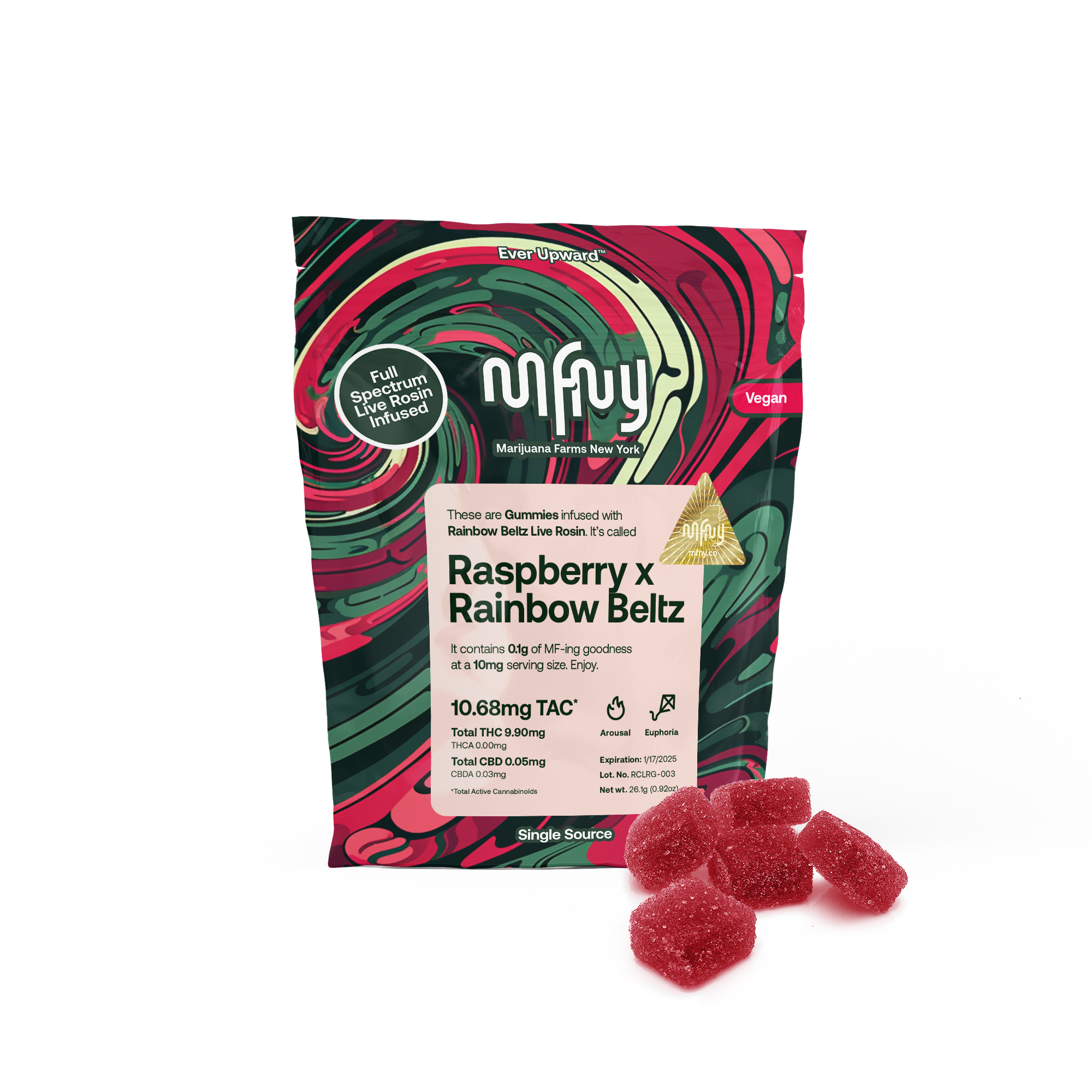 Photograph of product: Raspberry x Rainbow Beltz 2.0 | Live Rosin Gummies
