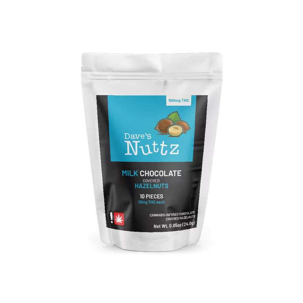 Photograph of product: Dave's Nuttz - MILK CHOCOLATE - Chocolate Covered Hazelnuts - (100mg) - H
