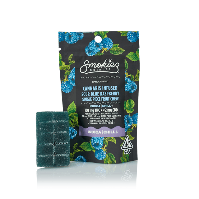 Photograph of product: Sour Blue Raspberry - Single Scored Fruit Chews - 100mg - 