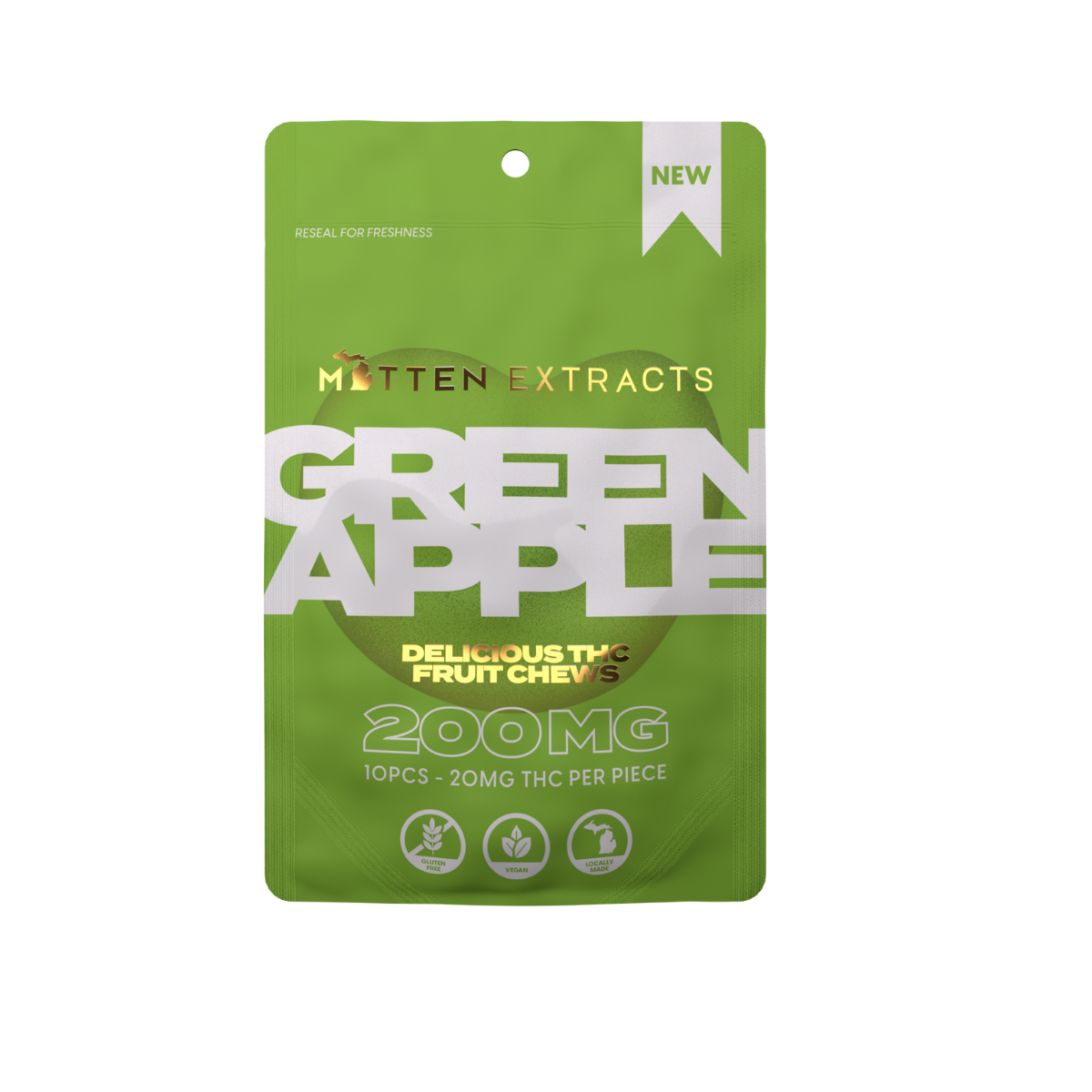 Photograph of product: Mitten Extracts 200mg Gummies Green Apple