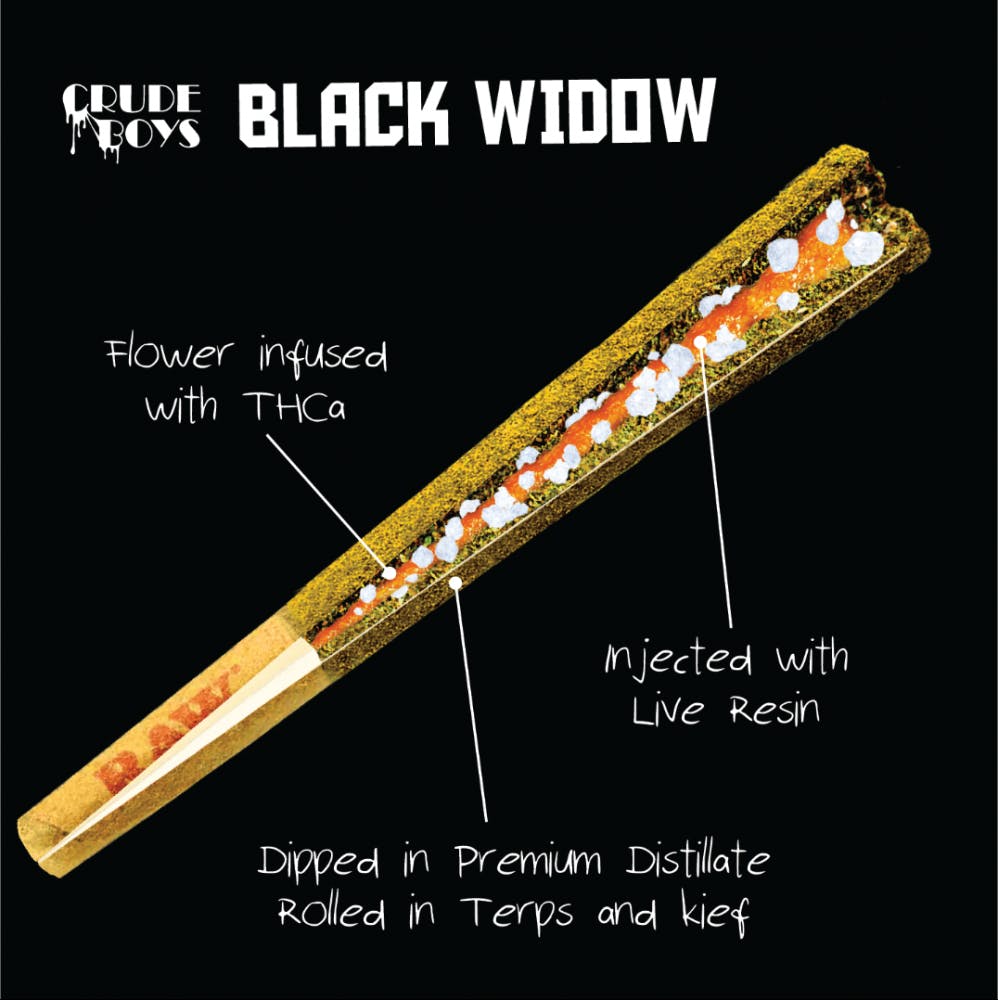 Photograph of product: Crude Boys 1.3g Black Widow - Fang-Tastic - Infused Pre-Roll