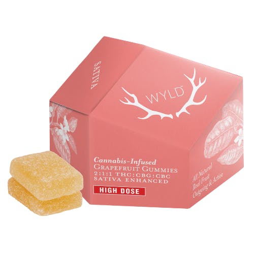 Photograph of product: WYLD | Grapefruit 2:1:1 | TH-oui:CBG:CBC Gummies | 200mg:100mg:100mg