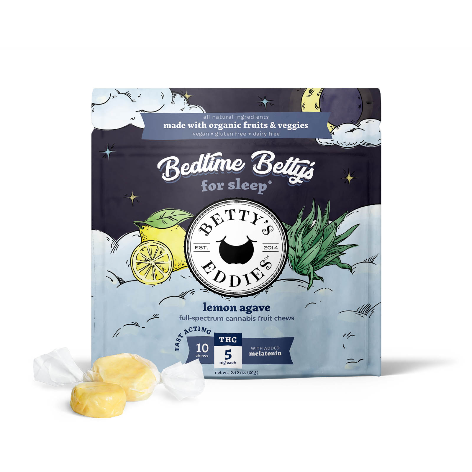 Photograph of product: Bedtime Bettys  Lemon Agave Fruit Chews (5:2 TH-oui:Melatonin)