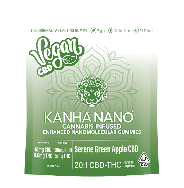 Photograph of product: NANO Vegan Serene Green Apple | 20:1 CBD:THC Gummies