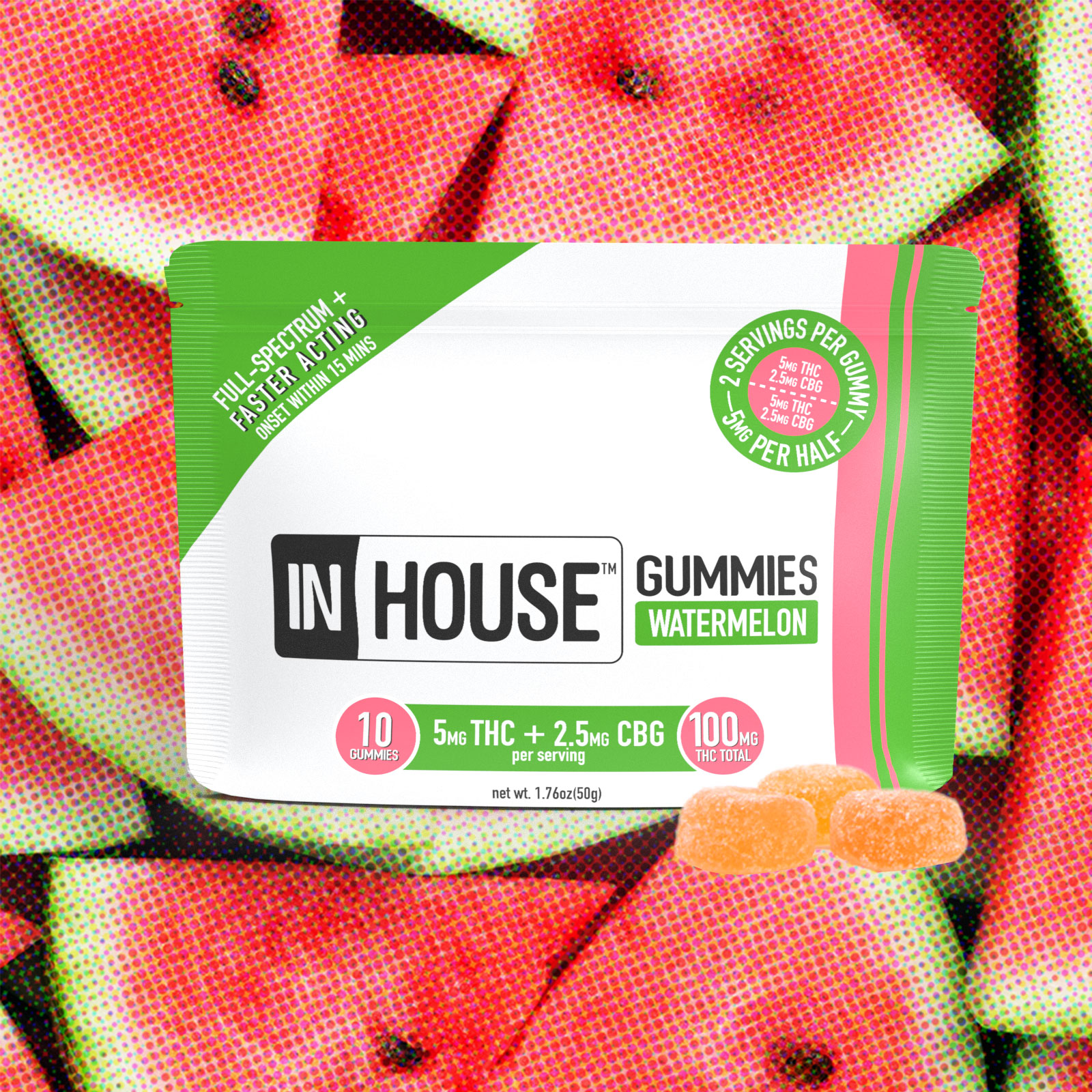 Photograph of product: Watermelon | 2:1 TH-oui:CBG Gummies 10pk | 100mg