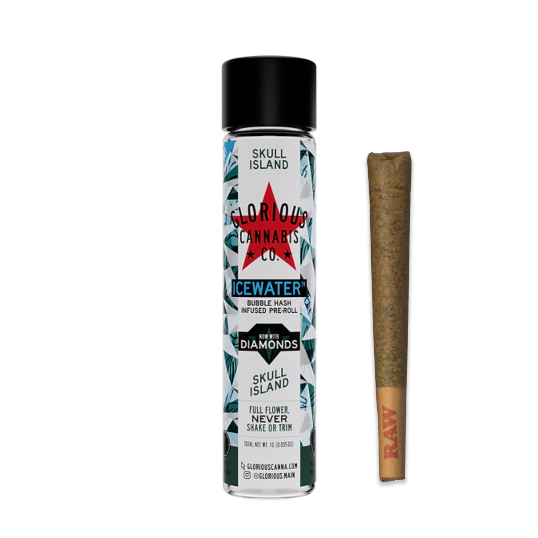 Photograph of product: Glorious | Skull Island Icewater au chocolat &  Diamonds Infused Pre-Roll | 1g