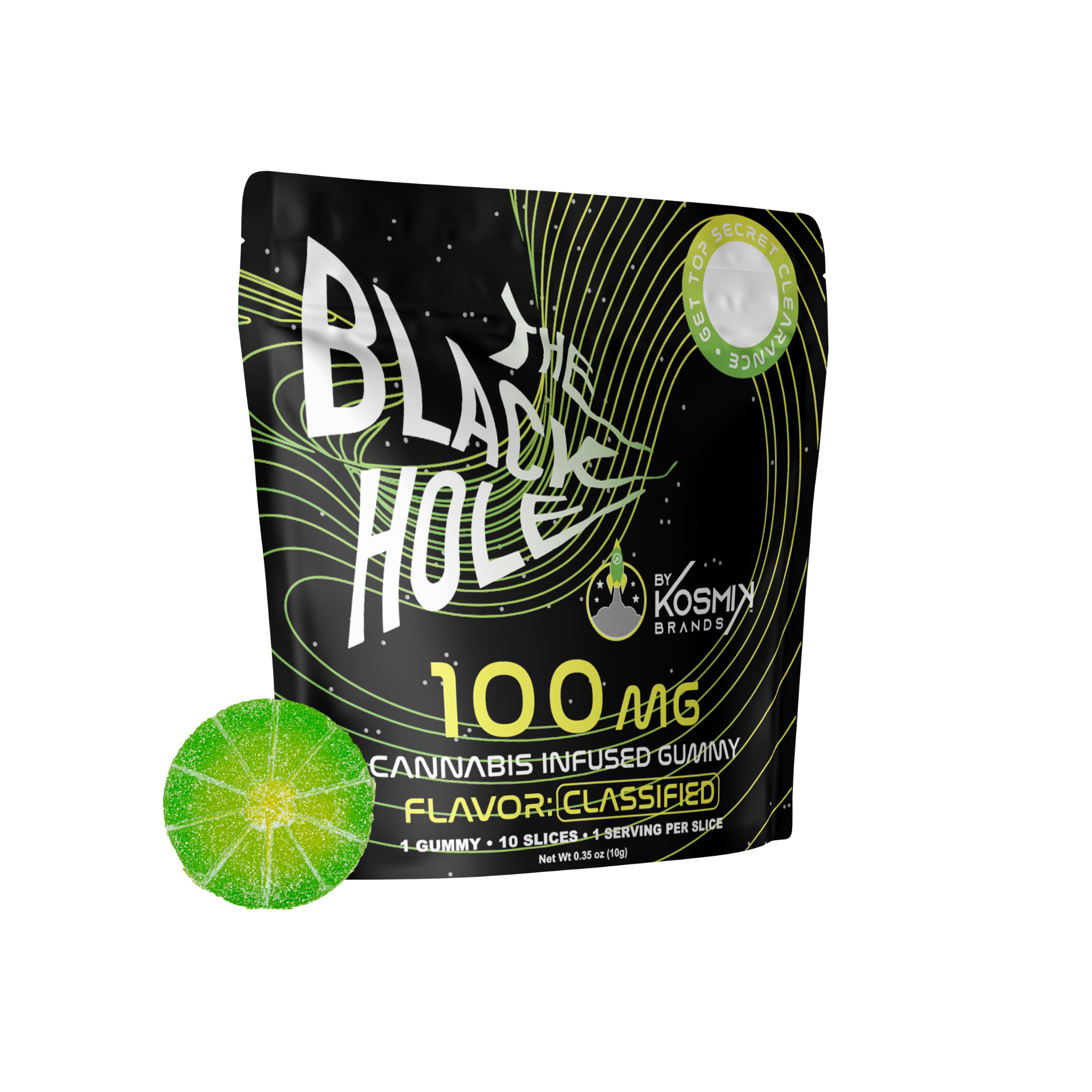 Photograph of product: Kosmik-100mg Gummy-Blackhole Single-Yellow