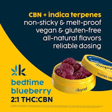 Photograph of product: Kynd Sleep Bedtime Blueberry (I) Gummies 2:1 10 mg TH-oui:5 mg CBN 10pk