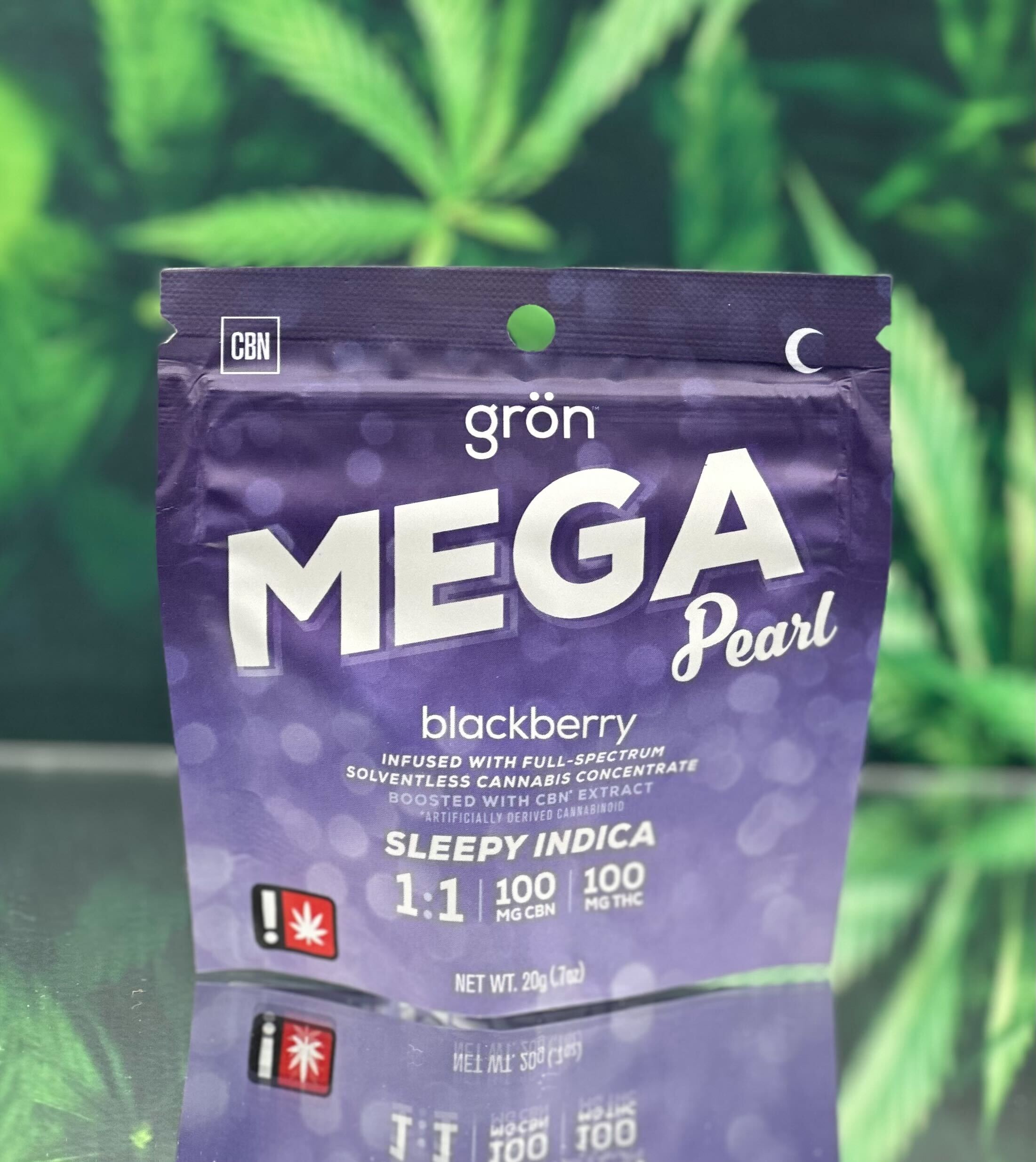 Photograph of product: Gummy | 1:1 Blackberry Mega Pearl TH-oui:CBN | 100mg:100mg
