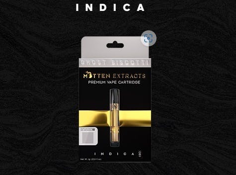 Photograph of product: Mitten Extracts | 1g Distillate Cartridge | Ghost Biscotti (Oui'd)