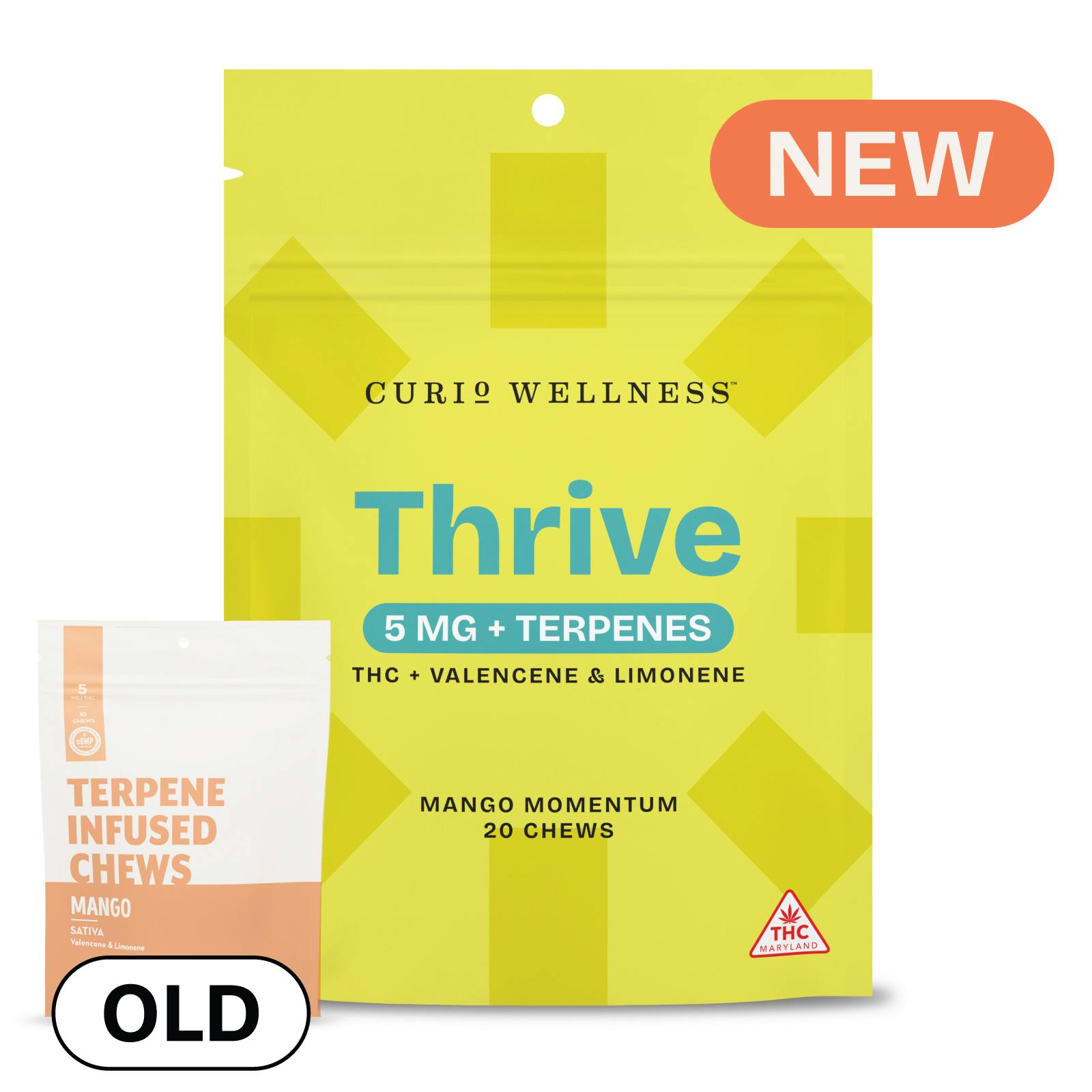 Photograph of product: Curio Wellness - Mango Momentum "Thrive" - 5mg Terpene Infused Chews - 50mg