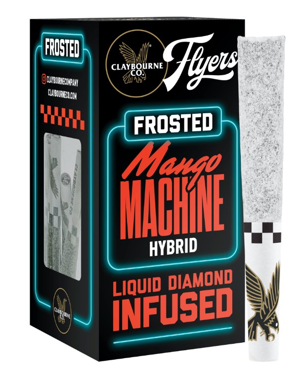 Photograph of product: MANGO MACHINE LIQUID DIAMOND INFUSED FROSTED FLYERS PREROLLS 5PK