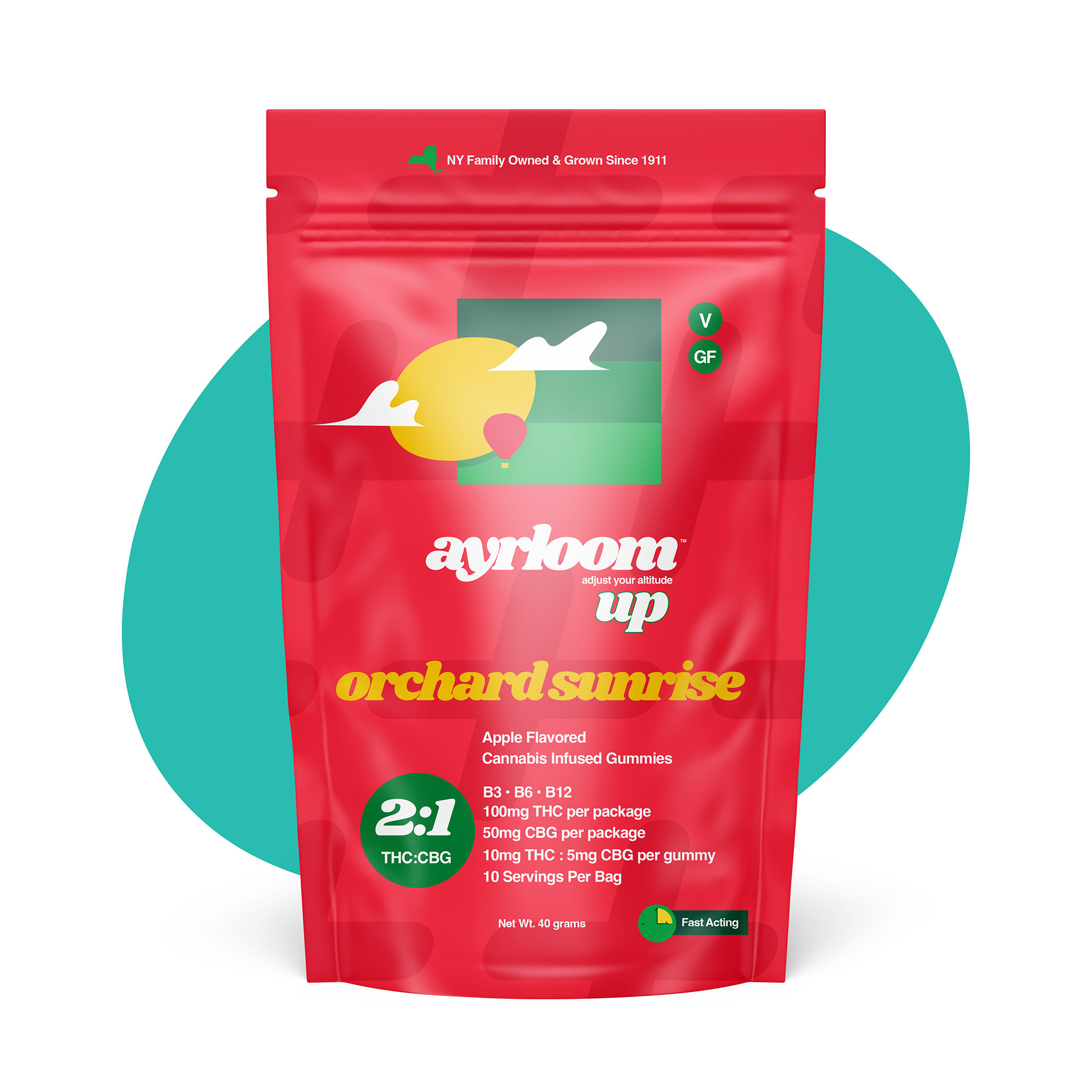 Photograph of product: Ayrloom-Orchard Sunrise Apple Up 2:1 (TH-oui:CBG)- Gummies- 100mg