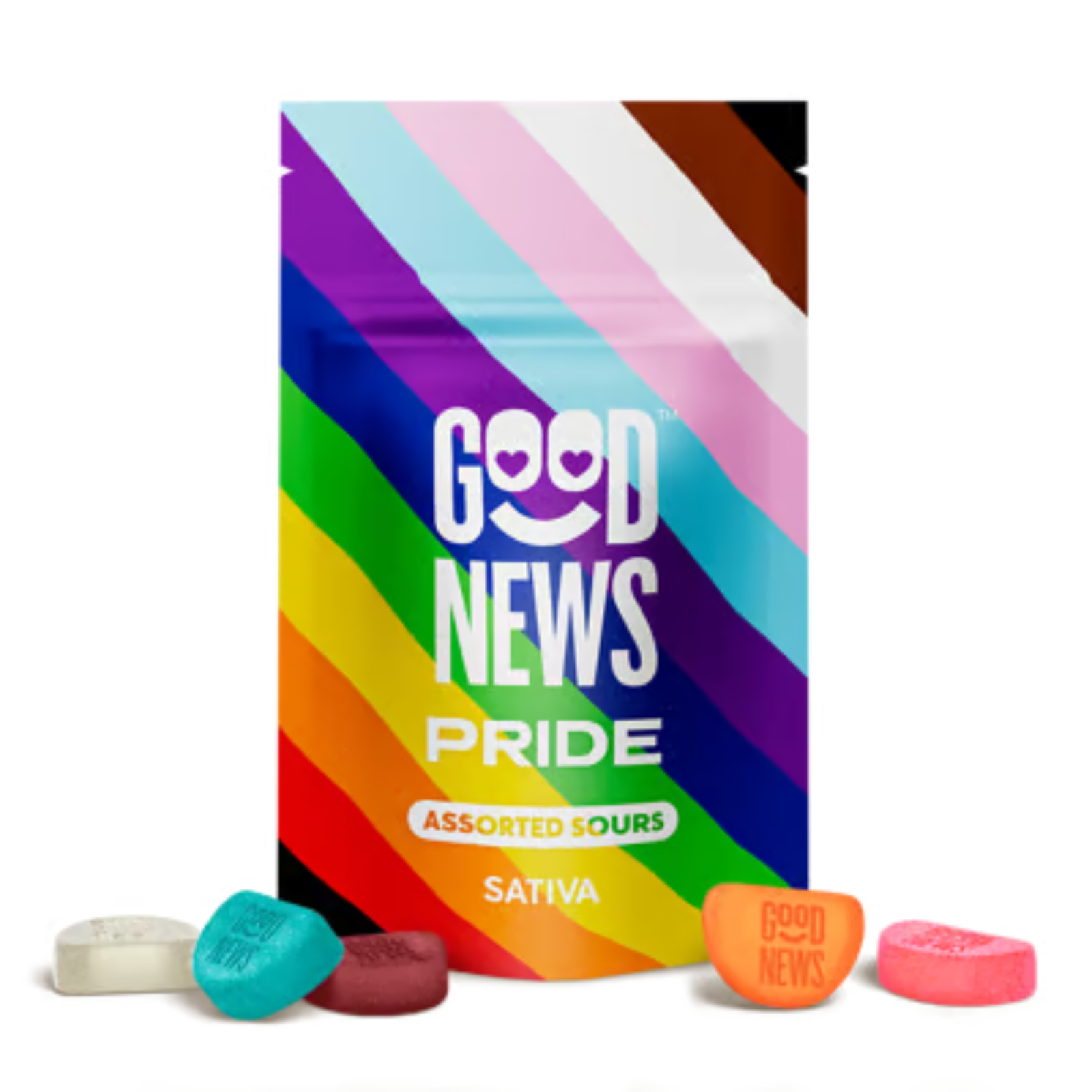 Photograph of product: 100mg 20pk Gummies | Pride Punch Assorted Sours | Good News