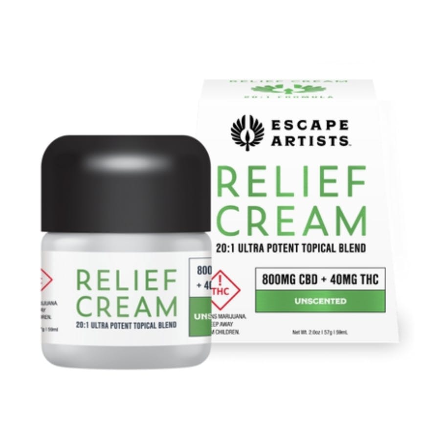 Photograph of product: Escape Artists Relief Cream Unscented 20:1 CBD/TH-oui Salve 800mg/40mg