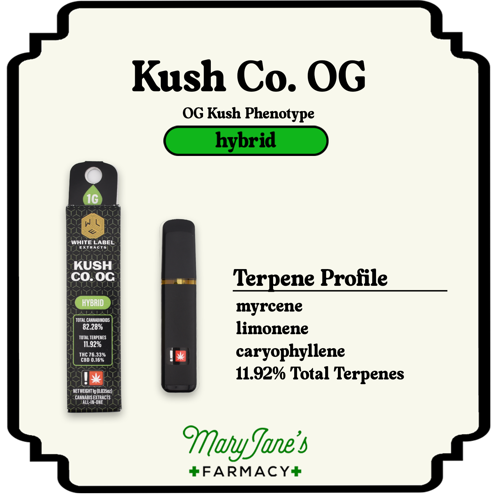 Photograph of product: Kush Co. OG Live Resin All-In-One Disposable Cartridge | 1g