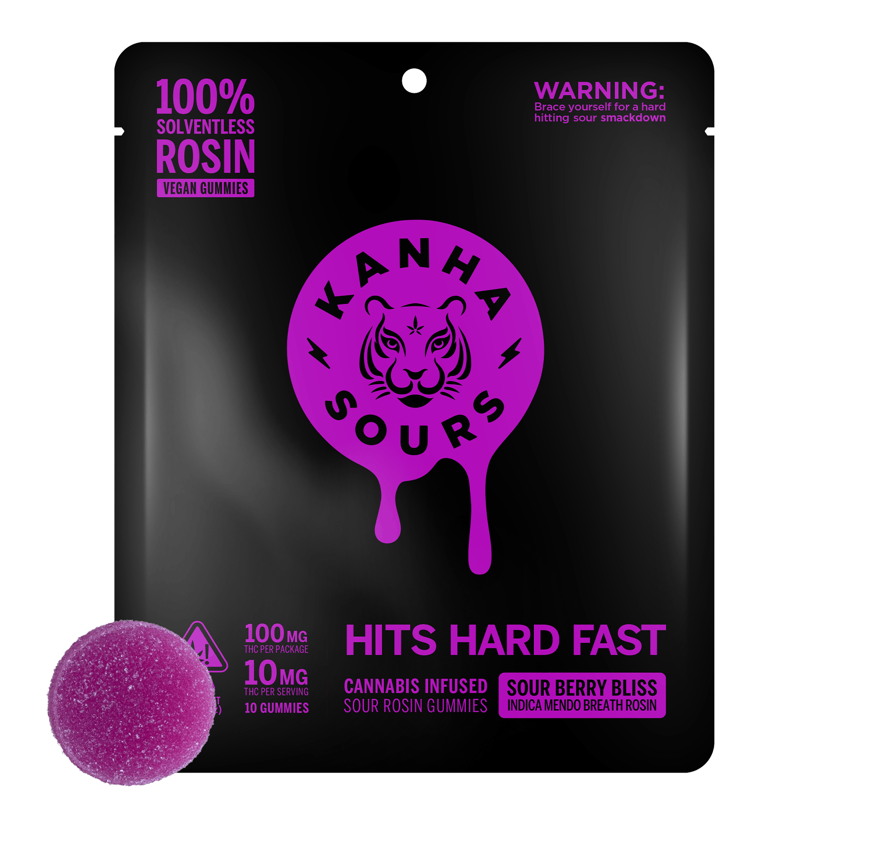 Photograph of product: KANHA | Sour Berry Bliss | Rosin Sours | Indica | 100mg THC | 10-pack