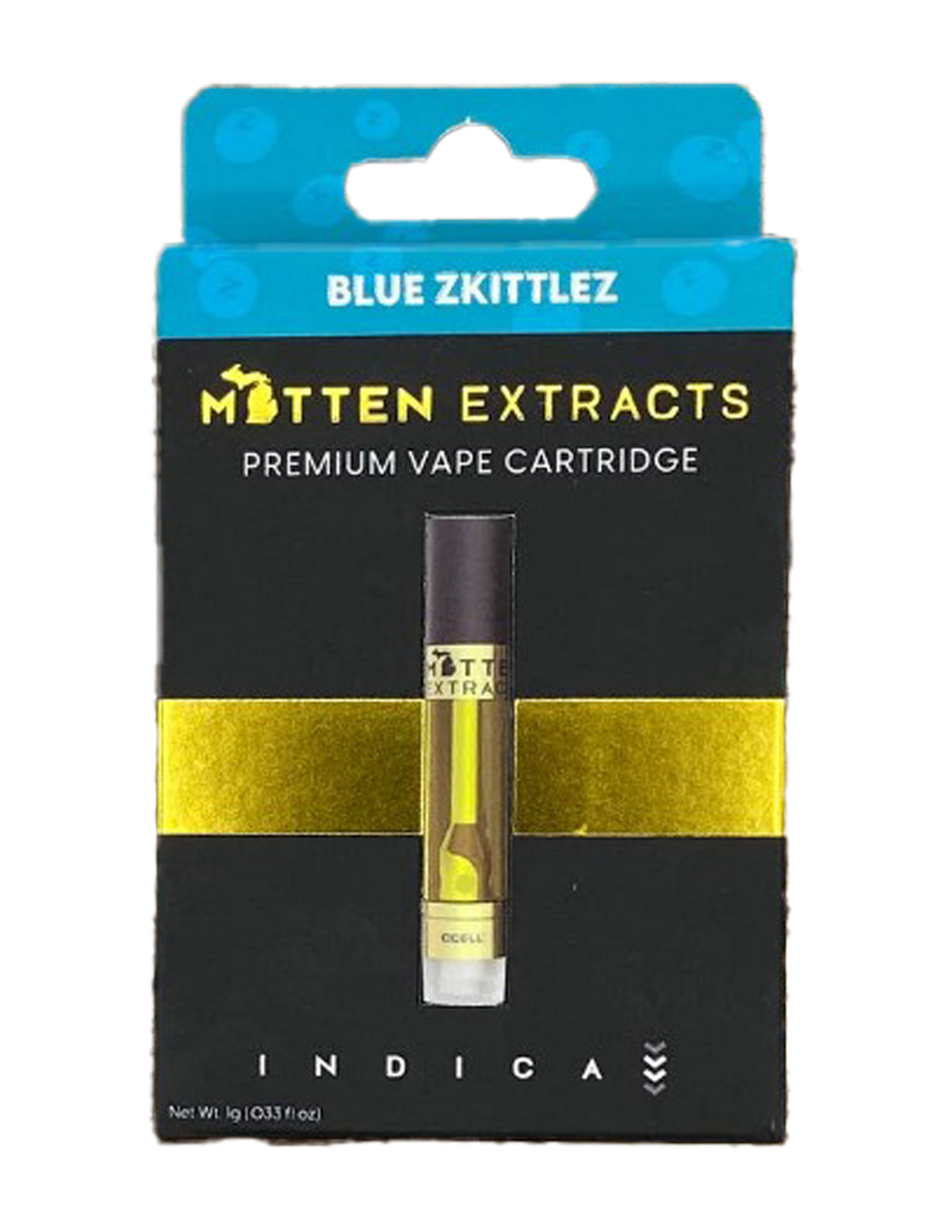 Photograph of product: Mitten Extracts Blue Rainbowz Cartridge Rec