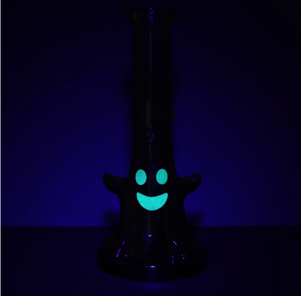 Photograph of product: Pulsar Happy Ghost Glow Glass Water Pipe | 10" | 14mm F | A1479