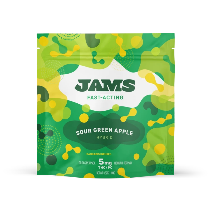 Photograph of product: JAMS. | Sour Green Apple (H) | 5mg x 20ct Fast Acting Jellies