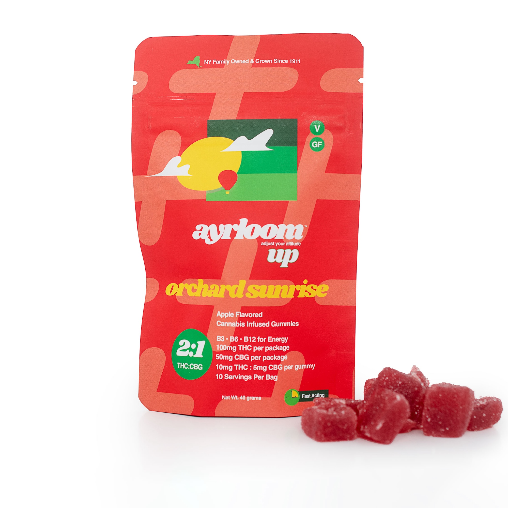 Photograph of product: Ayrloom Apple "Orchard Sunrise" Gummies | 2:1 | 10mg TH-oui : 5mg CBG
