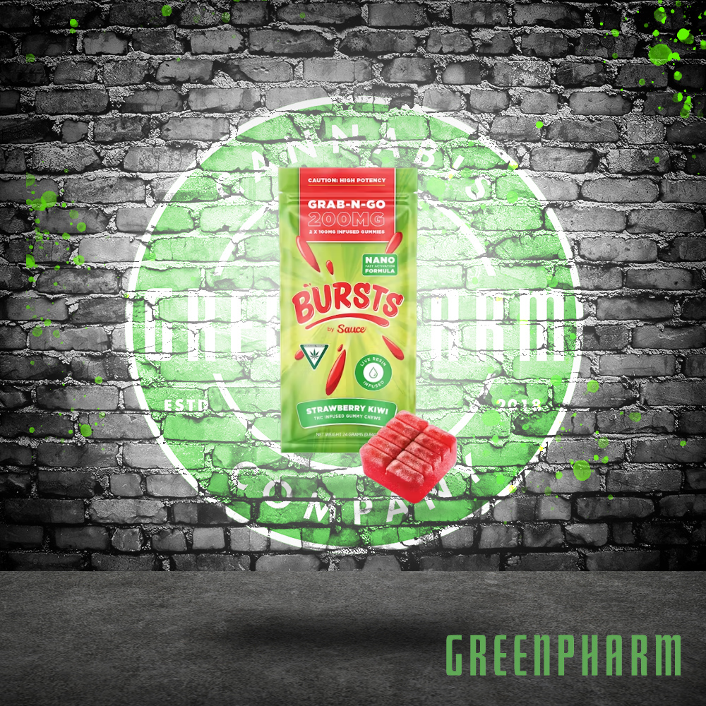 Photograph of product: Sauce Bursts | 200MG Live Resin Gummies | Strawberry Kiwi