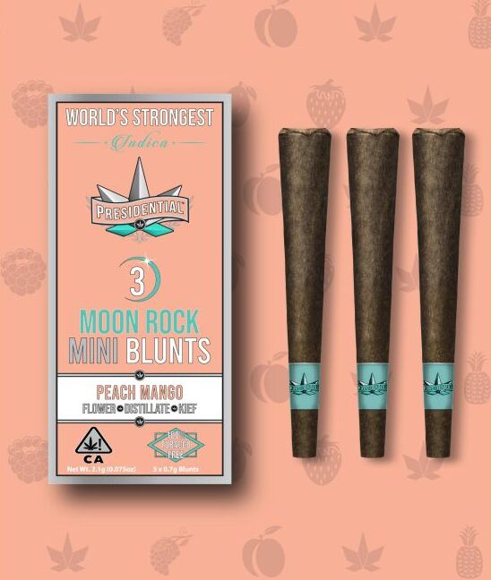 Photograph of product: Presidential - Peach Mango - Moon Rock - Mini - Multi Infused Blunt - 3ct - 1.8g