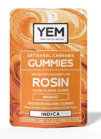 Photograph of product: YEM | Madison Square Gumbo | Mango | Oui'd | Rosin Gummies | 100mg
